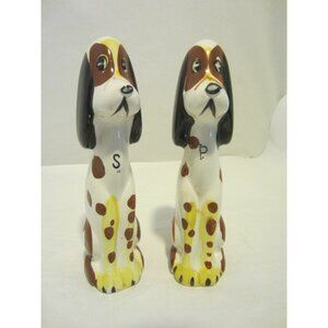 COMMODORE tall brown white puppy dog salt pepper shakers VINTAGE